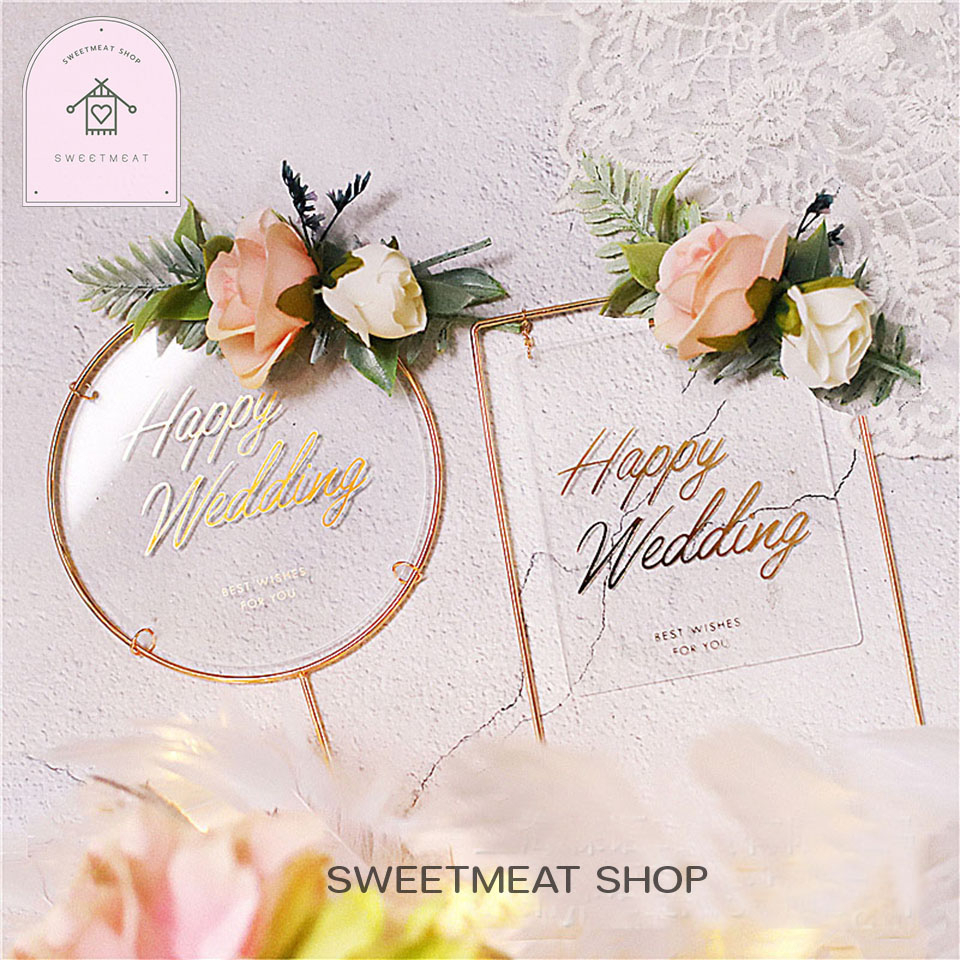 ป้ายปักเค้กแต่งงาน Happy Wedding แต่งเค้ก