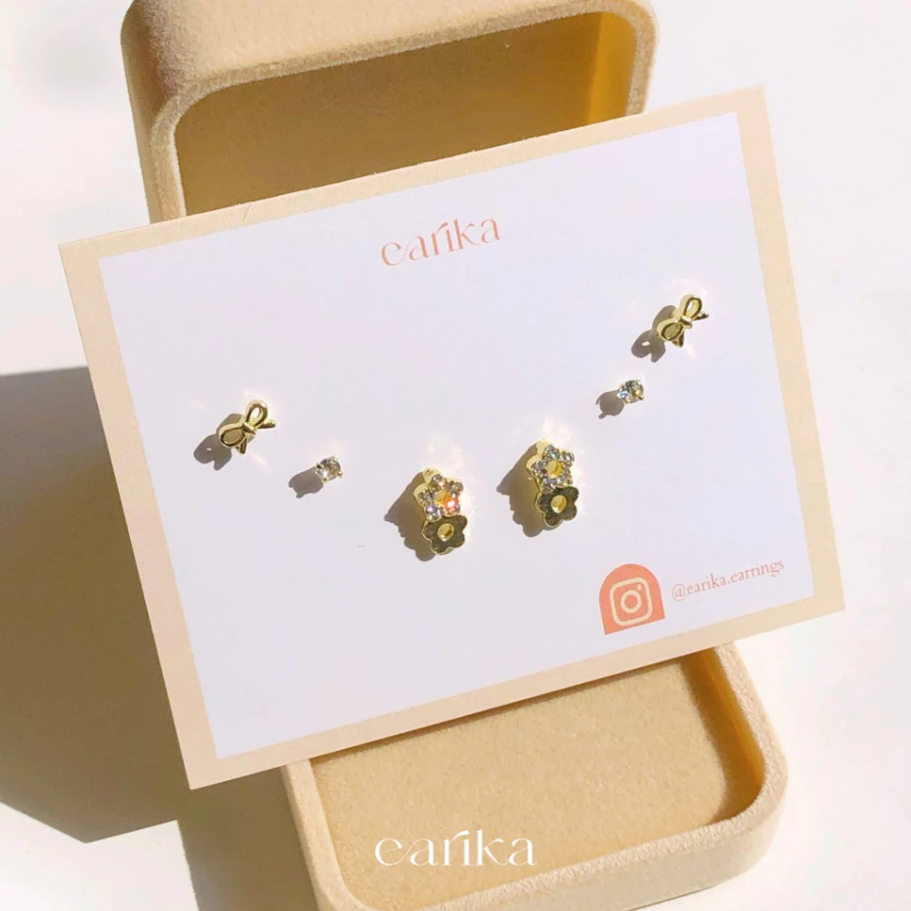 earika.earrings - gold twin bloomish set เซ็ตต่างหูดอกไม้ก้านเงินแท้ชุบทอง คนแพ้ง่ายใส่ได้