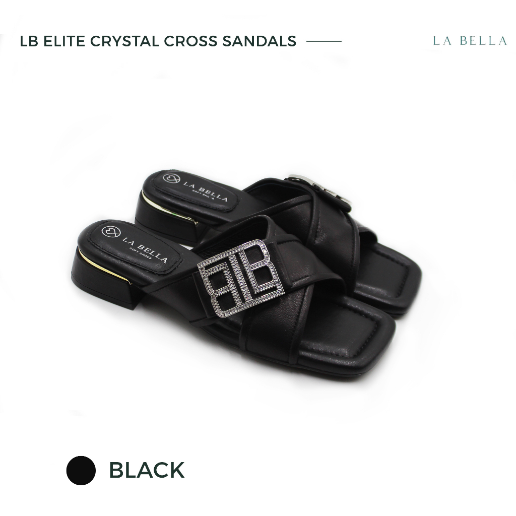 LA BELLA รุ่น LB ELITE CRYSTAL CROSS SANDALS - BLACK