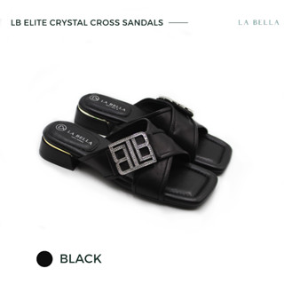 LA BELLA รุ่น LB ELITE  CRYSTAL CROSS SANDALS - BLACK