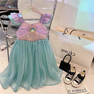 พร้อมส่ง ชุดเดรสเจ้าหญิง นางเงือกน้อย มีซับใน ใส่ไม่คันค่ะ แฟชั่นฤดูร้อน ใส่เที่ยวออกงาน ปังมาก (DS Ariel)