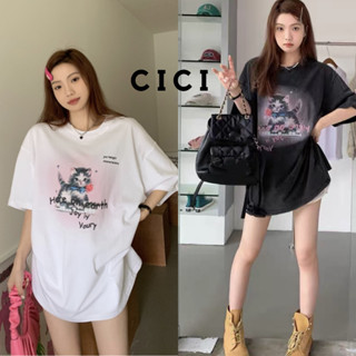 Cici(NO.T8750)T-shirt Oversize เสื้อยืดโอเวอร์ไซส์พิมพ์ลายน้องแมว ใส่แมตช์ง่ายชิคๆชิลๆ