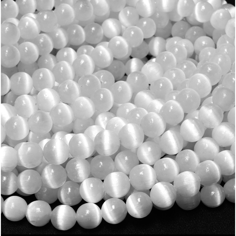 1 St AAAA Natural Selenite 6mm 8mm 10mm Round Beads High Quality Real Genuine Natural Cat's Eye Selenite 15.5