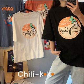 Chili_k❤️k❤️✨พร้อมส่ง✨เสื้อยืดพิมพ์ลาย เสื้อยืดแขนสั้น ทรงหลวม สไตล์เกาหลี สตรีท น่ารัก เสื้อยืดพิมพ์ลาย 2381