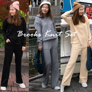 ชุดวอร์มเซ็ทไหมพรม ผ้านิ่ม ใส่สบาย คอปกซิป ทรงโอเวอร์ไซส์ Brooks Knit Set