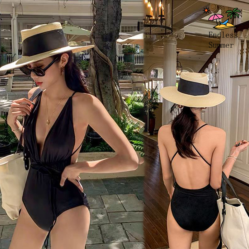 ชุดว่ายน้ำ Deep V ชุดว่ายน้ําสวยๆ สีดำ เซ็กซี่ เปลือย ชุดว่ายน้ําไซส์ s-m-l#0029