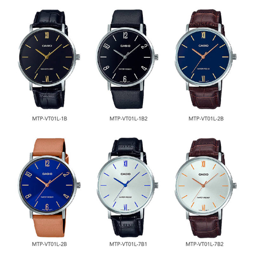 CASIO นาฬิกาข้อมือผู้ชาย สายหนัง รุ่น MTP-VT01L, MTP-VT01L-1B, MTP-VT01L-1B2, MTP-VT01L-2B,MTP-VT01L