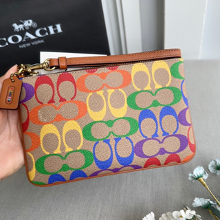 Coach small Wristlet In Rainbow Signature Canvas CA217