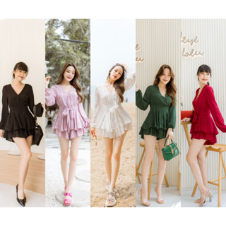 อัปเดตสีใหม่ก่อนใคร💗Naomi💗จั๊มสูทผ้าชีฟองลายสวยผูกริบบิ้นมีซิบหลัง **Naomi**
