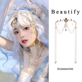 𝓑𝓮𝓪𝓾𝓽𝓲𝓯𝔂 มงกุฎเจ้าหญิงคริสตัล Rhinestone Tiara พร้อมพู่ประดับผม