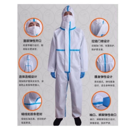 🔥ต่ำกว่าทุน🔥 ชุด PPE อู่ฮั้น  PPEไร้ตะเข็บ แถบฟ้า ชุดป้องกันเชื้อโรค