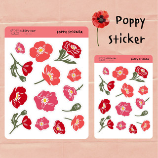 Poppy Sticker สติ๊กเกอร์ลายดอกไม้ สติ๊กเกอร์ไดคัท สติกเกอร์ สติ๊กเกอร์กันน้ำ สติ๊กเกอร์น่ารัก