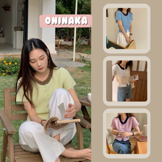 Oninaka เสื้ครอปคอกลม มาใหม่ พร้อมส่ง สีสดใส 23218#