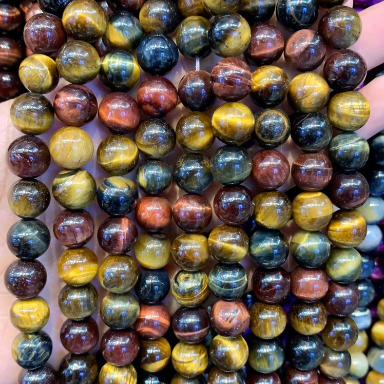 3 ทหารเสือ ตาเสือ 3 สี Mixed Tiger's Eye หินแก้ชง ทรงกลม เส้นยาว เกรด A