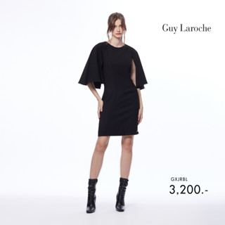 Guy Laroche ชุดเดรส Shope up Cape Dress ชุดเดรสสีดำแขนคลุมไหล่ เดรสแฟชั่นสวยๆ ชุดเดรสผู้หญิง (GXJRBL)