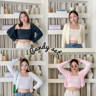 พร้อมส่ง Candy Set (Cardigan+Tank top) เสื้อคลุม+สายเดี่ยว ทั้งเซต ผ้าขนนิ่ม ใส่สบาย สีสดใส *รูปถ่ายเองจากสินค้าจริง*