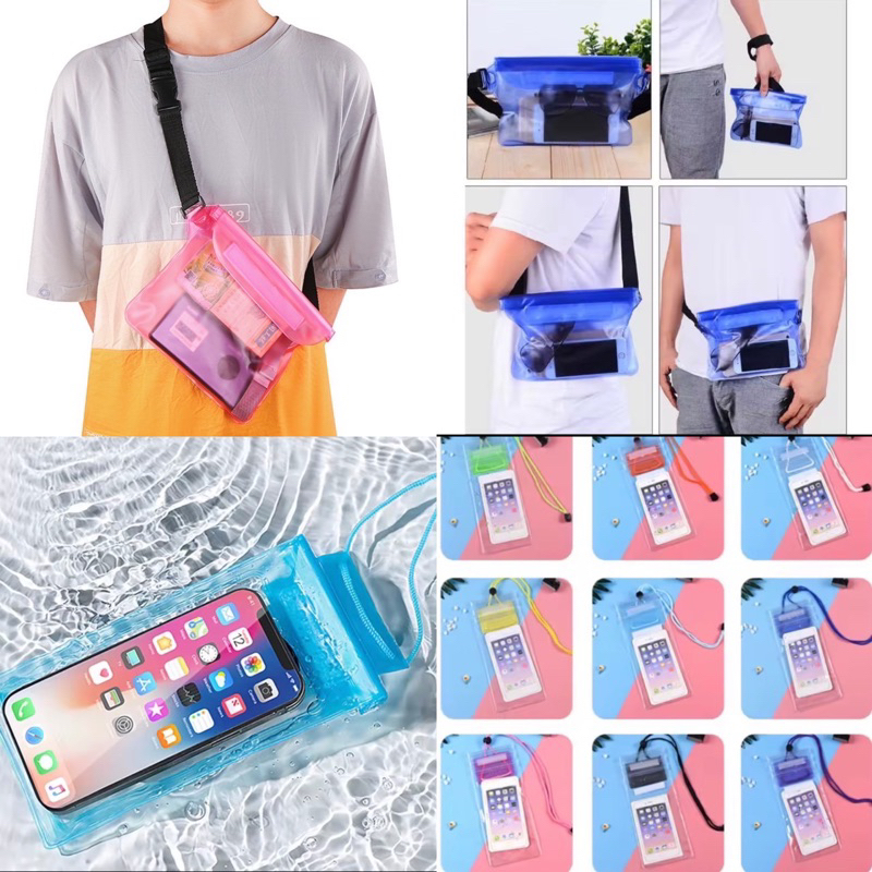 สินค้าใหม่ พร้อมส่งในไทย ซองกันน้ำ ถุงโทรศัพท์มือถือ 4ชั้น เเบบคาดเอว เเบบคล้องคอ ปรับสายคล้องถ่ายรูปทัสกรีนได้ สินค้า