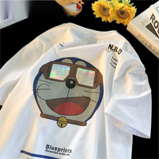 Doraemon อนิเมะเสื้อยืดแขนสั้นลายโดราเอมอน ลายการ์ตูนอินเทรนด์พิมพ์สีสัน