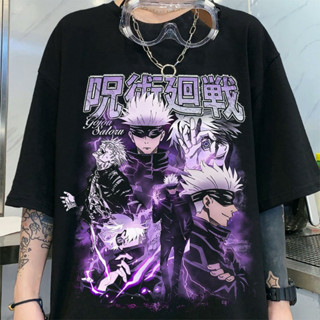 Jujutsu Kaisen เสื้อยืดแขนสั้นลายการ์ตูน เสื้อเชิ้ตแขนสั้นโกธิค เสื้อโอเวอร์ไซส์ผู้ชายและผู้หญิ