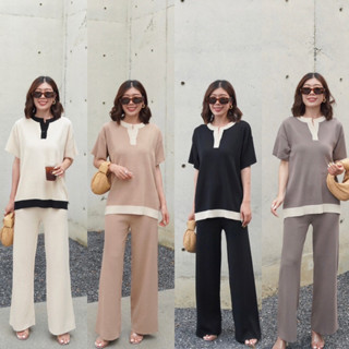 ชุดเซ็ตไหมพรม summer Korea Knit Round Neck ชุดผ้านิ่ม