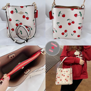 MOLLIE BUCKET 22 WITH HEART CHERRY PRINT (COACH CF422)แท้💯