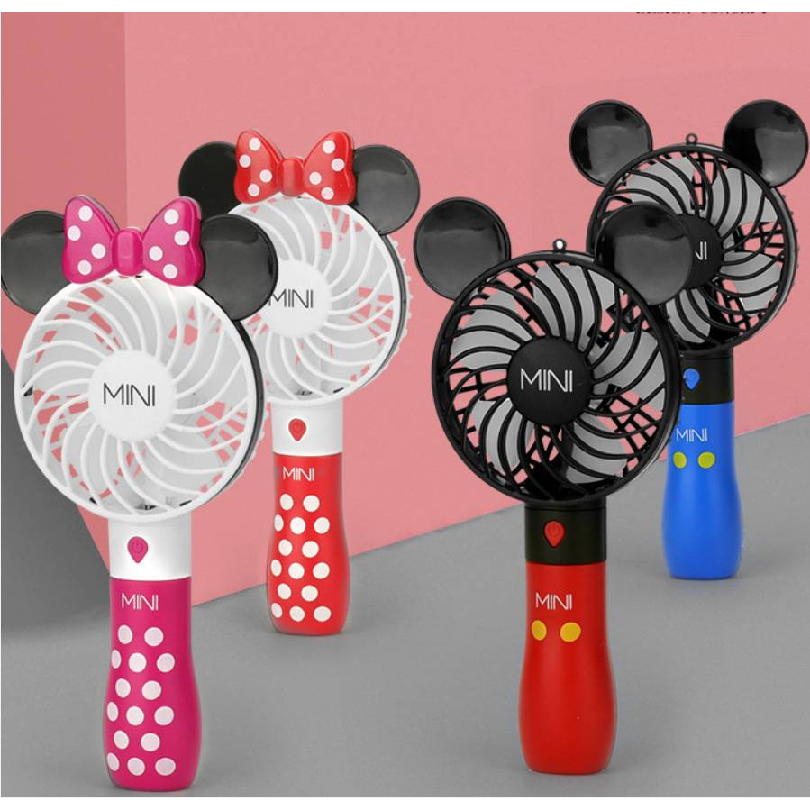 ใหม่✅พัดลมพกพาลายมิกกี้เมาส์/มินนี่ รุ่นFan mini  มีด้ามพับตั้งได้/มีไฟเปิด-ปิดได้ พัดลมพกพามือจับมีไฟ/พัดลมUSBพัดลมตัั้