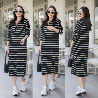 🌈🌿🌼🌺🌸🧡🤎🇰🇷Knit Stripe Zip Long Sleeve Maxi Dress