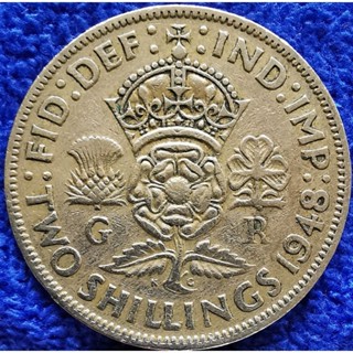 เหรียญ​อังกฤษ​ UK, 2 Shillings, (ยุค​ George​ VI), ใช้แล้ว, #​2781T