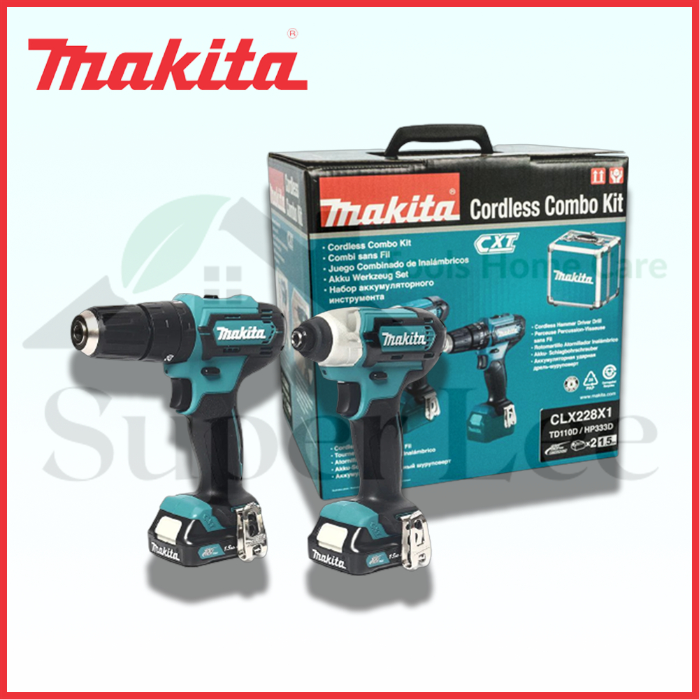 makita clx228x1 สว่าน makita HP333dz + TD110D 12V ไขควงกระแทกไฟฟ้าไร้สาย + สว่านกระแทกไฟฟ้าไร้สาย พร