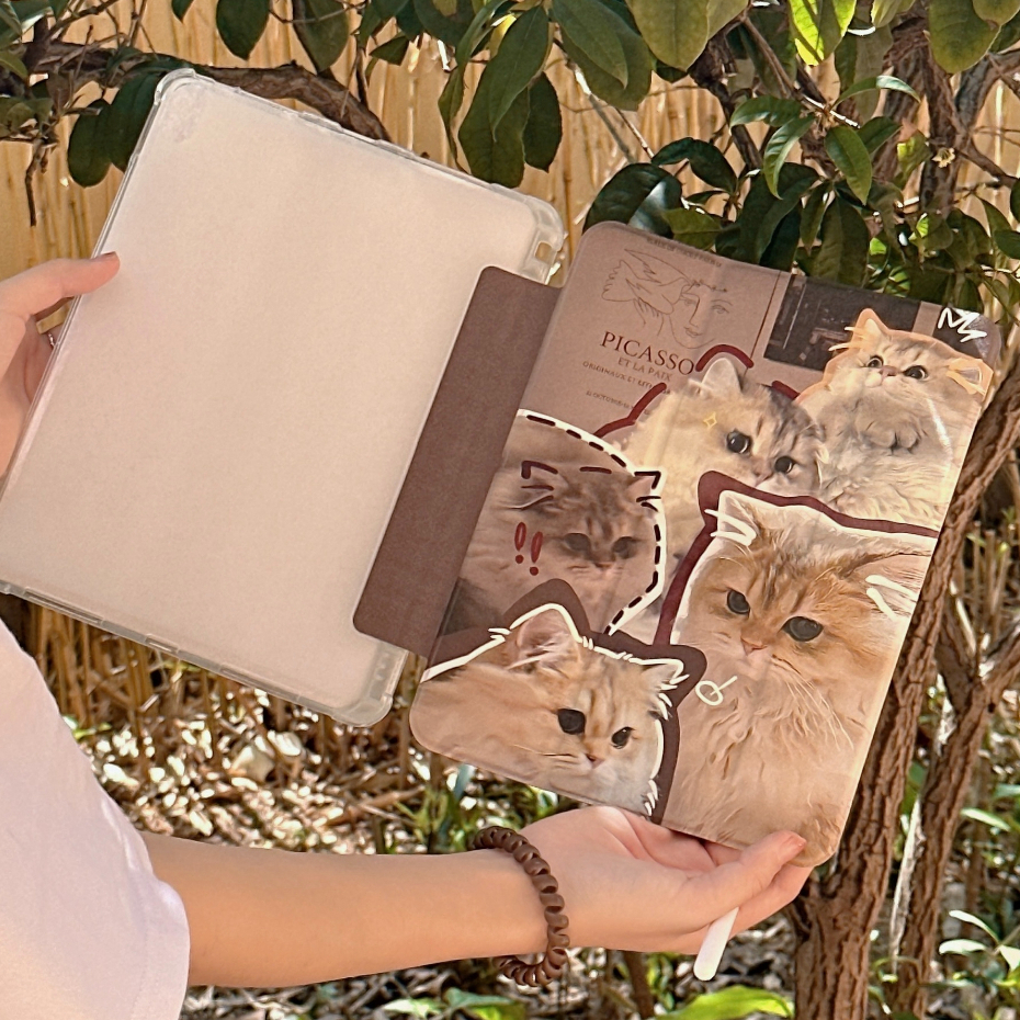 พร้อมส่ง เคสไอแพด Pro11 2024 Air6 Air5 cool cat Gen9 แมวแมว เคส ipad Pro11 พร้อมที่ใส่ปากกา mini7