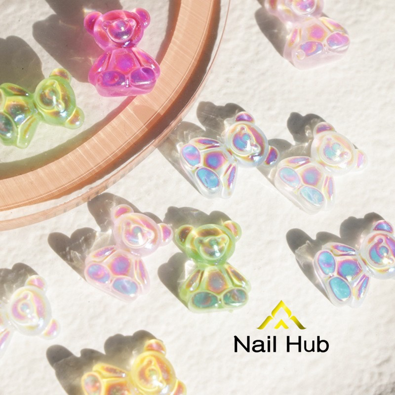 AC.286 ร้านไทย 🇹🇭🇹🇭🇹🇭 แพ็ค 10ชิ้น พร้อมส่ง น้องหมีเรซินแต่งเล็บออโรร่าคละสี