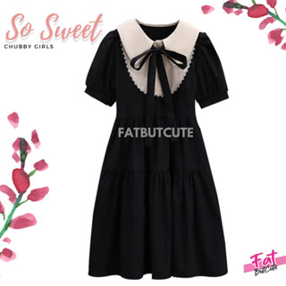 (อก36-38นิ้ว)Black Ribbon Dress เดรสสาวอวบคอปกแต่งลูกไม้ งานน่ารัก รหัส1185