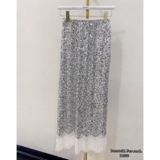 🇰🇷New🇰🇷  Korea sequins laced skirt  กระโปรงยาวปักวิ้งเลื่อม งานสวยเลยค่า ดีเทลเอว ยืดเล็กต่อชายลูกไม้อย่างดี