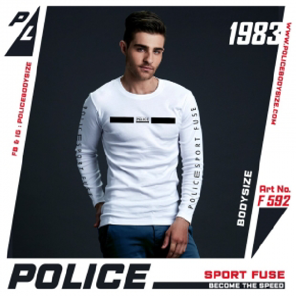 Police Bodysize เสื้อยืดคอกลมแขนยาว ทรง Slim fit พอดีตัว สีขาว,ดำ,เทา, ใส่ได้ทั้งผู้ชาย/ผู้หญิง (รหัส : F592)