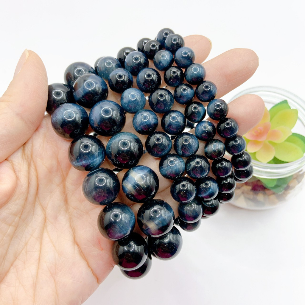 บลูไทเกอร์อายเกรด5Aวงข้อมือพร้อมใส่ร้อยด้วยไหมยืด หินแท้คุณภาพคัดเกรด กำไลข้อมือหินแท้