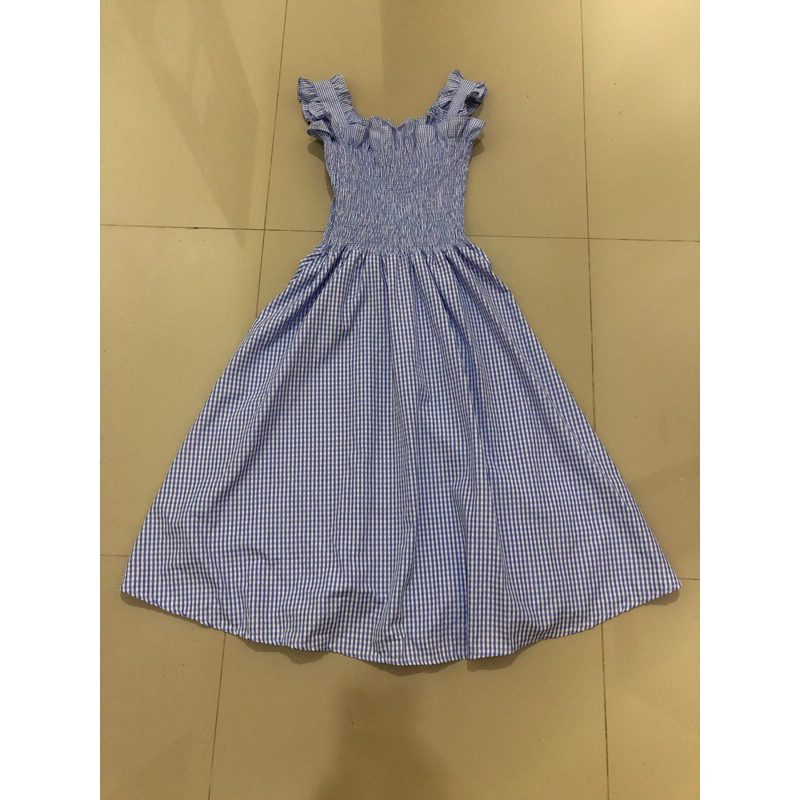 เดรสลายตารางเล็ก size L สีฟ้า และ สีดำ   ป้าย TOPPING COLLECTION