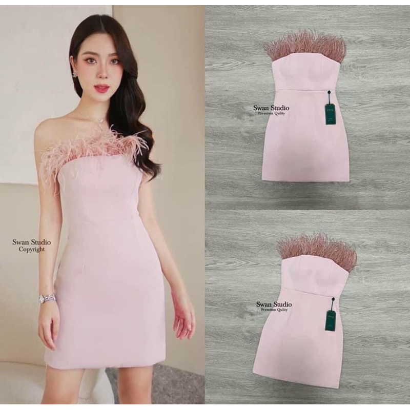 dress ป้าย swan studio ขนนก