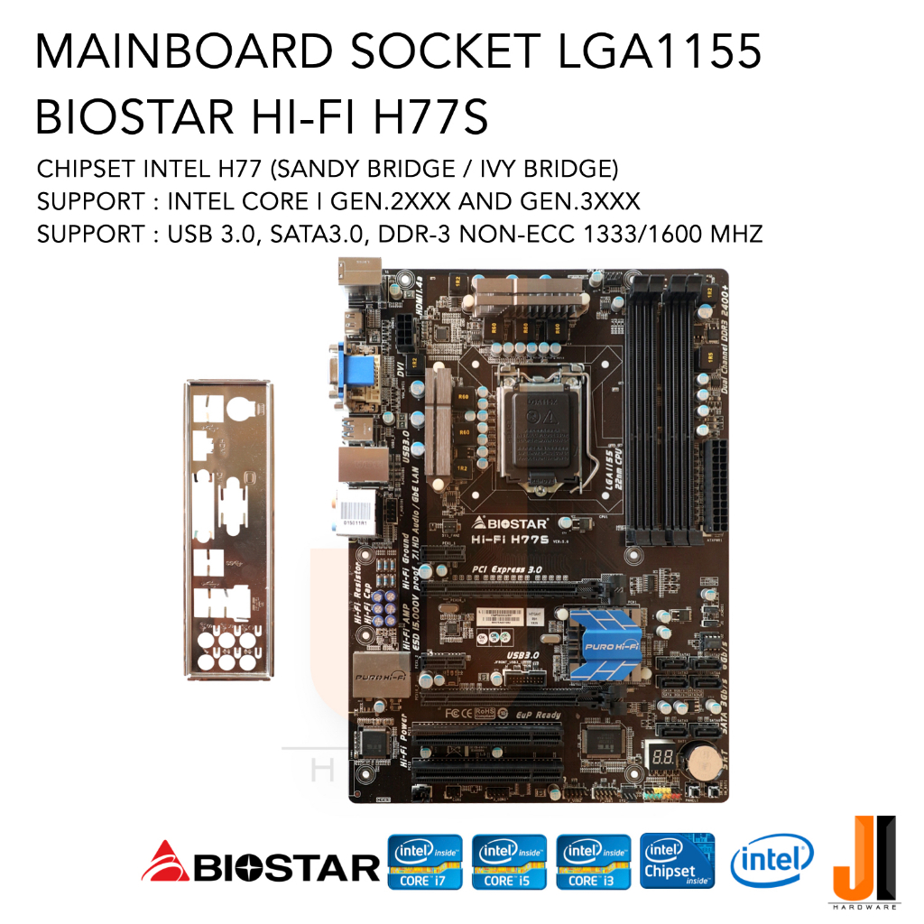 Mainboard Biostar Hi-Fi H77S (LGA1155) Support Intel Core i Gen.2XXX and Gen.3XXX Series (สินค้ามือส