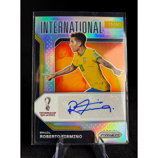 การ์ดฟุตบอล Roberto Firmino 2022 Panini Prizm World Cup International Silver ลายเซ็น /99