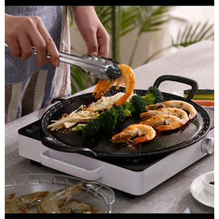 กระทะเหล็ก กระทะเหล็กก้นเรียบ ตื้น cast iron multi-functional frying pan -สินค้ามีพร้อมส่ง-