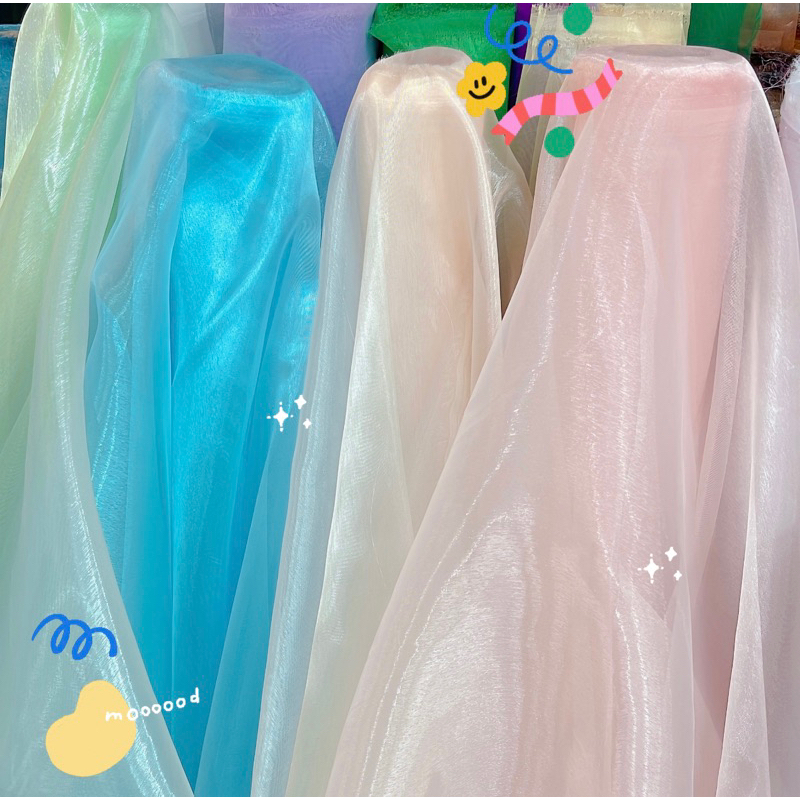 พร้อมส่ง ผ้าแก้ว หน้ากว้าง 150cm ผ้าโปร่ง เนื้อดี เย็บขอบฟรี