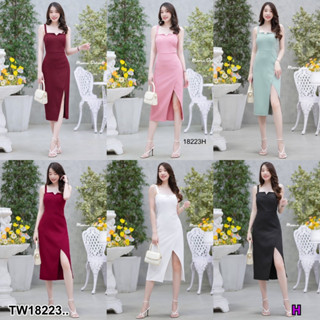 J18223 เดรสสายเดี่ยว กระโปรงไขว้หน้า One-shoulder dress, cross-front skirt