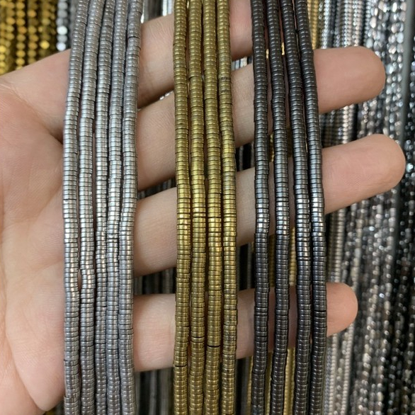 เฮมาไทด์ ไพไรต์ Hematite / Pyrite เส้นยาว ทรงกลมแบน 3 มิล