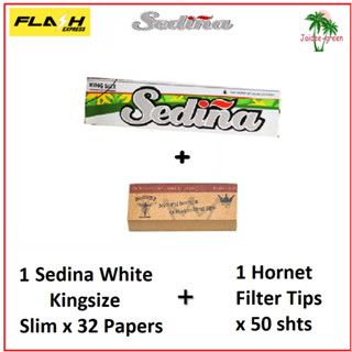 Sedina Rolling Papers/Hornet Filter Tips Combo: 1 bk Sedina White K/Size Slim Rolling Papers + 1 bk Hornet Filter Tips