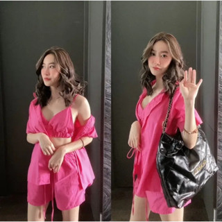 BFTS🧡 พร้อมส่ง WV2201 ABC SET ชุดเซท3ชิ้น ครอปสายเดี่ยวโชว์หลัง เชิ้ตแขนสั้น กางเกงขาสั้นเอวสมอครอบตัว มีปลายทาง เดรส เส