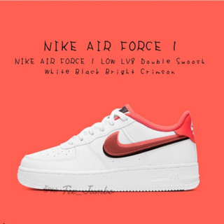 รองเท้า NIKE AIR FORCE 1 LOW LV8 Double Swoosh White Black Bright Crimson CW1574-101 🐯🐲🐮 สินค้าพร้อมกล่อง รองเท้าสีขาว