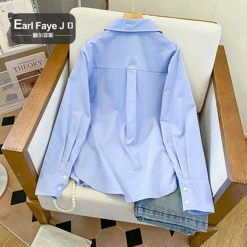 เสื้อเชิ้ตแขนยาวผู้หญิง Oversize เสื้อดีไซน์ใหม่มีซิปและคอปกขนาดใหญ่ เสื้อผ้าแฟชั่นโอเวอร์ไซส์เกาหลี ทรงหลวม ยาวปานกลาง thumbnail 6