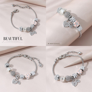 A05 สร้อยข้อมือ BEAUTIFUL ลายหัวใจ สีเงิน ไม่ลอก ไม่ดำ สายปรับได้ จัดส่งทุกวัน