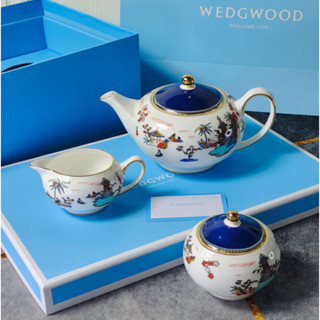 Wedgwoods Roaming Beauty Series Blue Tower Story Bone Porcelain Coffee Pots and Pots 3-piece Set