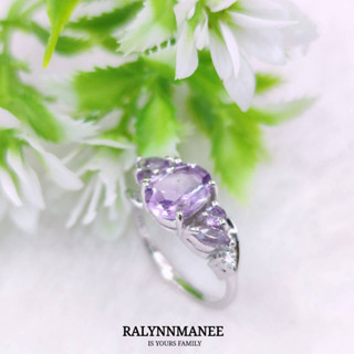 G6424 แหวนพลอยอเมทิสต์แท้ ( Amethyst )  ตัวเรือนเงินแท้ ชุบทองคำขาว มีไซส์ 57 แก้ไซส์ 150 บาท